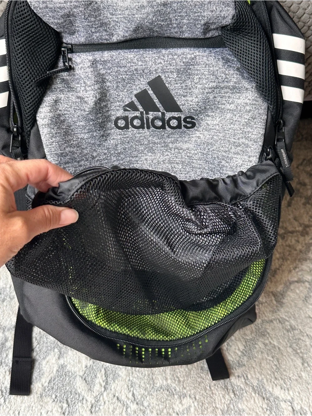 Adidas Stadium 3 Black and Heather Gray Athletic Sport Ball Backpack